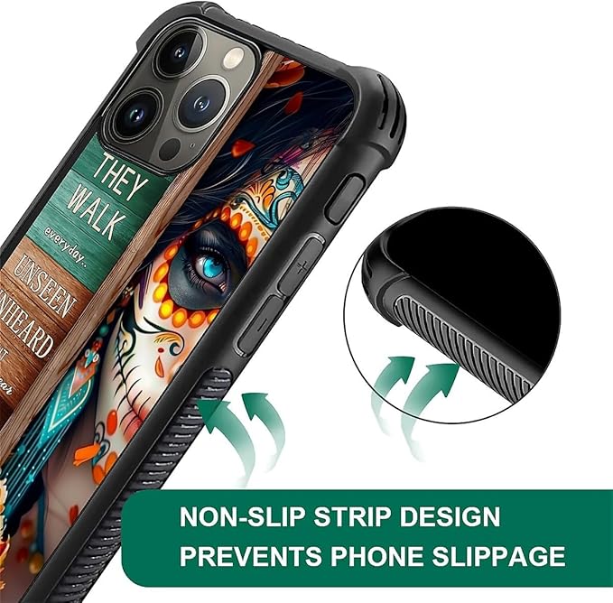 for iPhone 16 Pro Case, Sugar Skull Day of Death Halloween Pattern Graphic Design Girl Boy Soft Silicone Hard Acrylic Shock Protection for iPhone 16 Pro