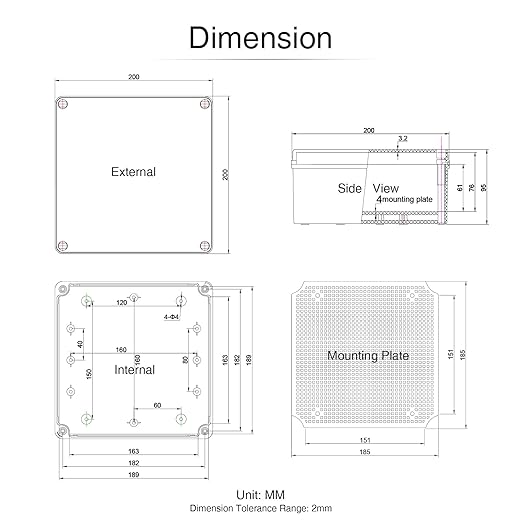 QILIPSU Outdoor Junction Box IP67 Waterproof Project Box ABS Plastic Weatherproof Electrical Enclosure Gray Cover (7.9"x7.9"x3.7")