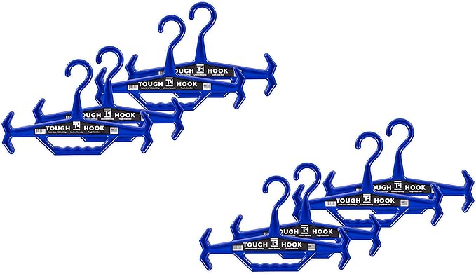 Tough Hook Original Heavy Duty Hangers – The Superhero of Hangers USA-Made, Anti-Slip ABS Resin Tactical Hanger for Police Gear, Scuba Gear & Dive BCD – DuraResin 200-lb Cap Wetsuit Hanger, 8 Blue