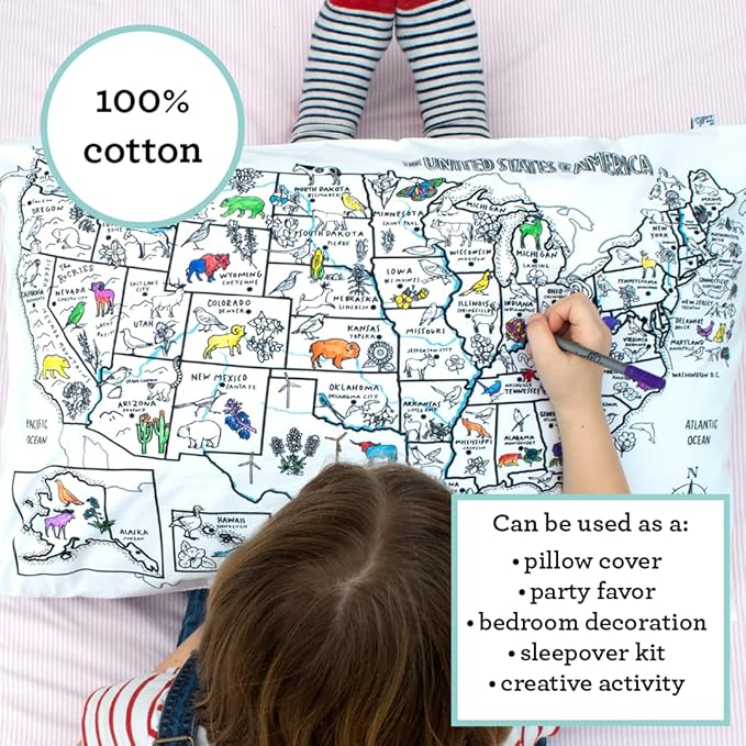 Coloring Pillowcase for Kids – Reusable DIY Pillow Cover with Washable Markers, Educational Arts & Crafts Activity for Boys & Girls, Fun Gift for Creative Play, Machine Washable - eatsleepdoodle