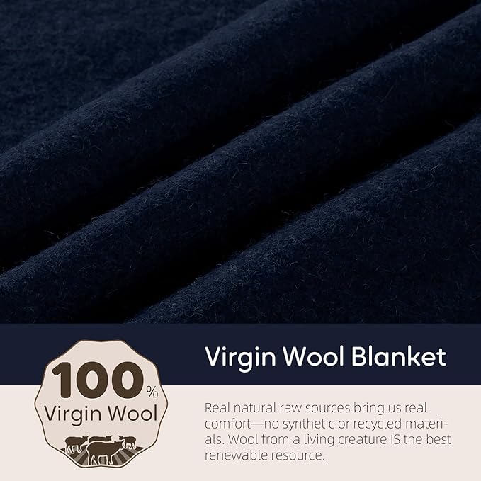 Molithe 100% Wool Blanket, 48" x 62", Warm, Thick, Washable, Military Wool Blanket, Great for Camping, Outdoors, Sporting Events, Survival Kits，Navy