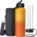 BUZIO 40oz Insulated Water Bottle, Triple Wall Vacuum Stainless Steel Water Flask with 2 lids, Lead-Free BPA-Free Straw Lid Sports Canteen Jug, Cold 48H & Hot 24H- Yellow Orange