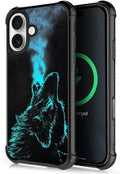 for iPhone 17 Case,for MagSafe Graphic Design for Girl Boy Soft Silicone Hard Acrylic Shock Protection Designed for iPhone 17 Blue Breathing Wolf Pattern