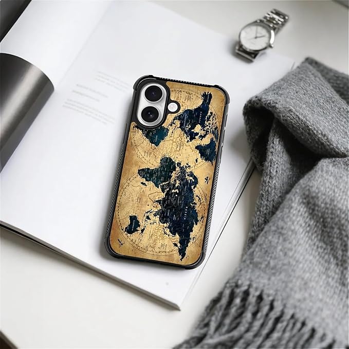 for iPhone 17 Case,for MagSafe Graphic Design for Girl Boy Soft Silicone Hard Acrylic Shock Protection Designed for iPhone 17 Brown World Map Pattern