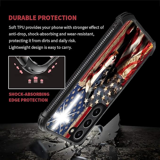 for Samsung Galaxy S23 Case, Red American Flag Horse Cross Pattern Graphic Design Girl Boy Soft Silicone Hard Acrylic Shock Protection for Samsung Galaxy S23