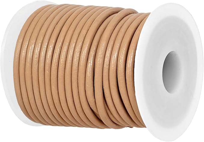 GENIQUE Real/Genuine Round Leather String Cord for Necklace, Bracelets, Jewellery, Braiding (Beige, 3mm)
