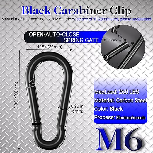 50 Pack Black Carabiner Clips, 2.36 Inch Heavy Duty Spring Snap Hooks - Small Locking Carabiners for Camping, Hiking, Hammocks, Swing Sets, Keychains, Fishing & Outdoor Gear