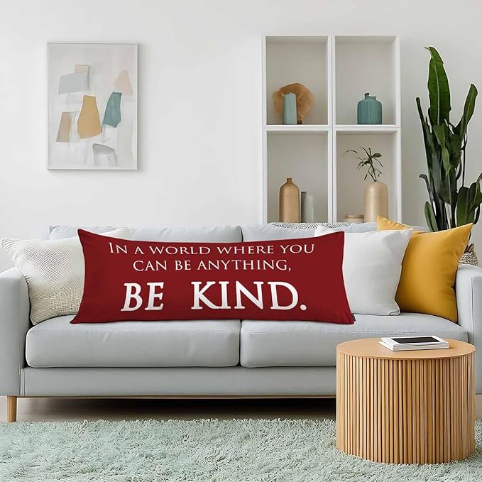 Inspirational Quotes Body Pillows Covers for Adults, Be Kind Large Body Pillow Covers Lumbar Body Pillow Case 20"X54" Body Pillowcase Cushion Cover for Home Bedroom Office Hotel, Red