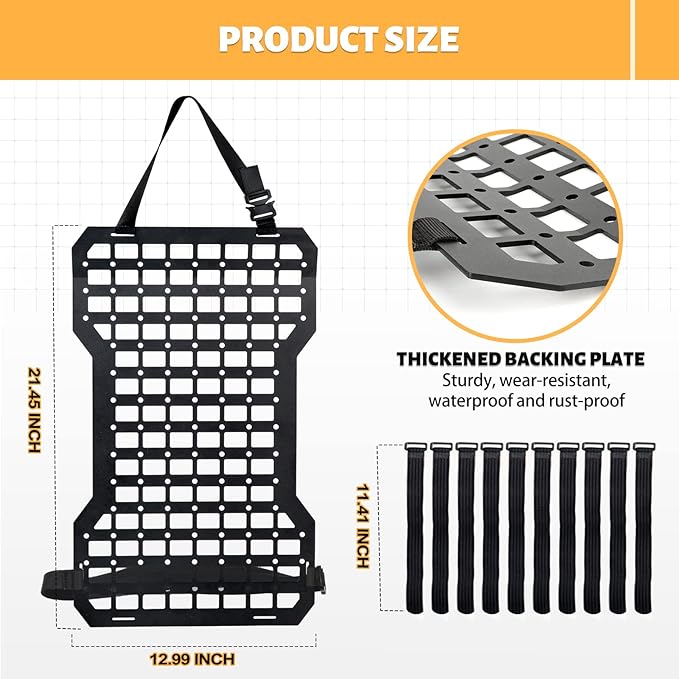 MAIKER 2pcs Tactical Seat Back Molle Panel Compatible with 2021-2025 Ford Bronco, Tactical Rigid Molle Aluminum Insert Panel with 4 Storage Bags and 10 Fastening Tape