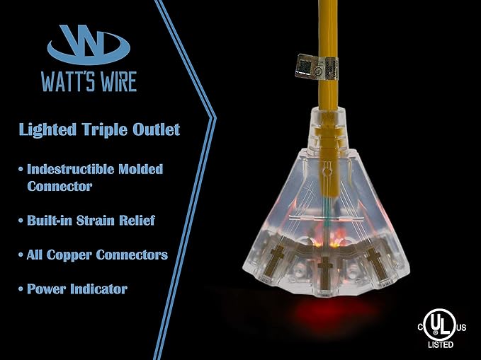 15 ft Outdoor Extension Cord Waterproof - 14 Gauge Heavy Duty Extension Cord 15 ft - Lighted Outdoor Extension Cords with Multiple Outlets - Watts Wire - 15' Grounded - extensiones electricas