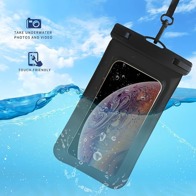 Floatable Waterproof Phone Pouch Case 2 Pax for iPhone 17 16 Pro Max/15/14/13/12, IP68 Travel Cellphone Dry Bag Beach Cruise Ship Essentials Bags with Crossbody Lanyard,Pink and Black-7″