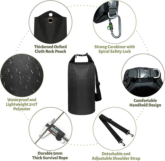Bear Bag Hanging Kit, 10L Waterproof Bear Bags for Food Backpacking Camping, Ultralight Bear Proof Canister Gear for Food Storage with Survival Nylon Ropes, Clips, Rock Pouch, Pulley System