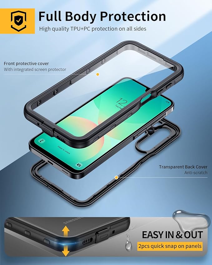 Lanhiem for Samsung Galaxy A26 Phone Case, IP68 Waterproof Dustproof, Built-in Screen Protector, Rugged Full Body Shockproof Protective Cover for Samsung A26 6.7", Black