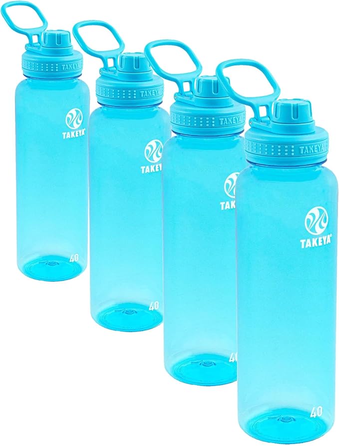 Takeya Tritan Sport Water Bottle with Spout Lid - BPA-Free & Dishwasher-Safe Water Bottle - Reusable Bottle with Lid Handle - Simple Leak-Proof - 40 oz, Breezy Blue (Pack of 4)