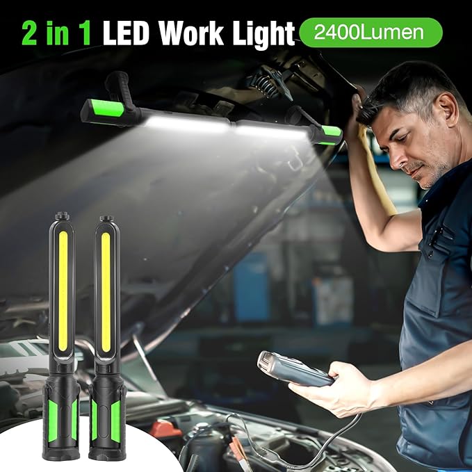 SYLSTAR Work Light for Mechanic, 2400LM LED, 4400mAh Rechargeable, Magnetic, Underhood Work Light with Hooks for Car Repairing/Inspection/Garage/Workshop/Emergency