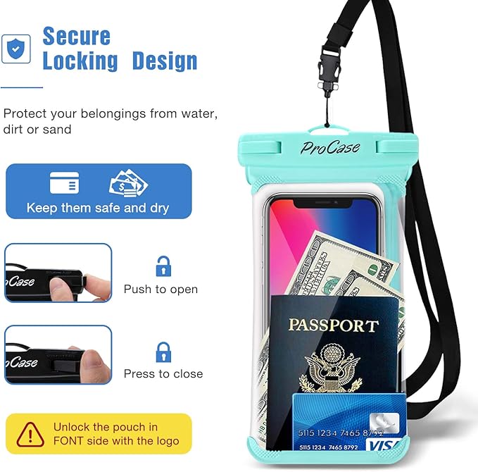 ProCase 2 Pack Waterproof Phone Pouch, Underwater Phone Case Up to 7", Dry Bag for iPhone 17 Air 16 15 14 13 Pro Plus Max, Galaxy S24 S23 S22 Ultra Pixel, Beach Essentials -Green