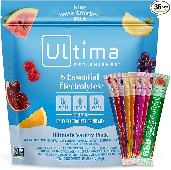 Ultima Replenisher Daily Electrolyte Powder – Ultimate Variety Pack, 36 Stickpacks – Zero Sugar Hydration Packets with 6 Electrolytes and Minerals – Sugar Free, Plant Based & Keto Friendly Drink Mix
