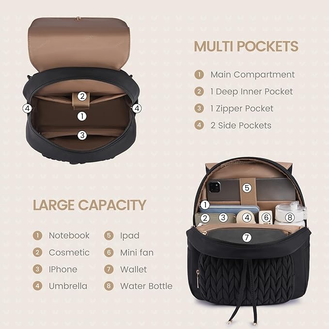 LOVEVOOK Mini Backpack for Women, Small Backpack Purse for Travel Work Cute Backpack Daypack With Anti-theft Pocket Mini Bag for Daily College Shopping, Black