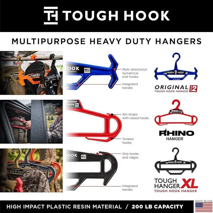 Tough Hook Original Heavy Duty Hangers – The Superhero of Hangers USA-Made, Anti-Slip ABS Resin Tactical Hanger for Police Gear, Scuba Gear & Dive BCD – DuraResin 200-lb Cap Wetsuit Hanger, 4 Tan