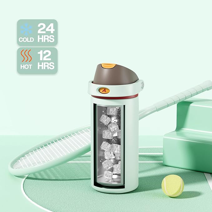 POWCAN 18 oz Travel Water Bottle: 2-in-1 Push-Button Spout & Quick-Flip Straw, Leakproof, Cold 24Hrs, Fits Car Cup Holder, Stainless Steel Sports Cup for School, Travel, Gym, Outdoor Gift (Clay Bay)