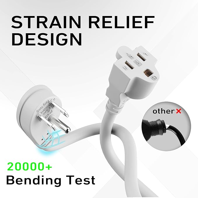 LUCKY TL Indoor Outdoor Extension Cord, 16/3 Gauge White Short Extension Cord 3ft, Waterproof Flexible Case, Made in Pure Copper, 13A 1625W 16AWG SJTW, 3 Prong Heavy Duty Wire, UL
