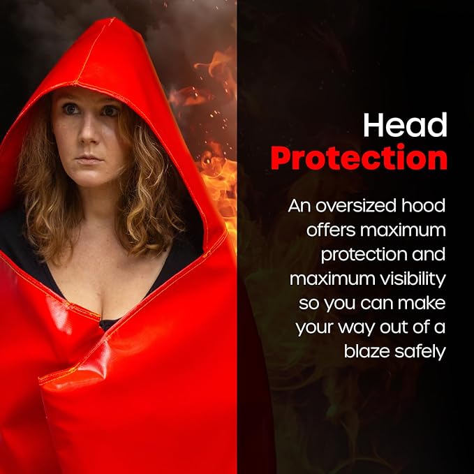 Prepared Hero Flame Shield 1 Pack - Resistant Up To 1100 Degrees - CE Certified - Fire Cape - Fire Cloak - Fireproof Clothing - Fireproof Hooded Cloak - Emergency Fire Blanket For Home