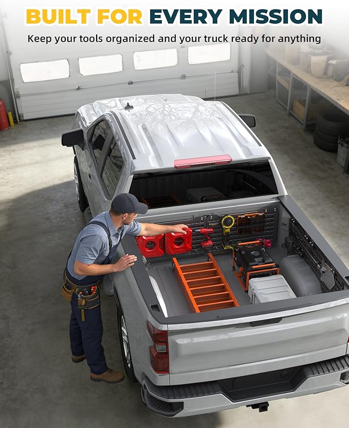 Trumgeta Aluminum Front Bed MOLLE Panel Fit for 2019–2026 Chevy Silverado 1500 5.8FT, No-Drill Installation, Heavy-Duty Truck Bed Organizer Storage Rack System for Tools and Outdoor Equipment