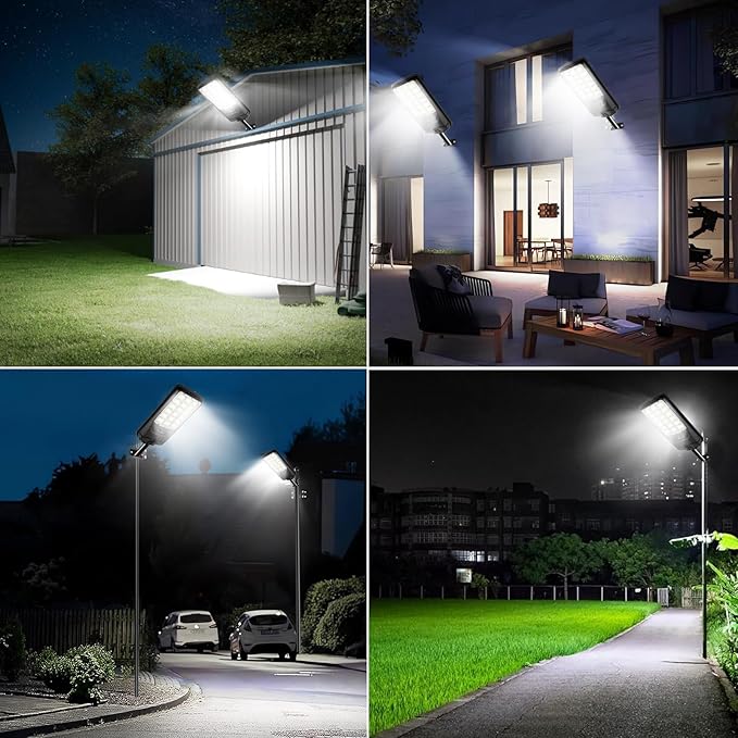 Solar Street Lights Outdoor Waterproof, 21000LM 6500K LED Motion Sensor Lights, Dusk to Dawn Solar Flood Lights with Remote, Solar-Powered Parking Lot Light, Commercial Area Lighting for Outside 4Pack