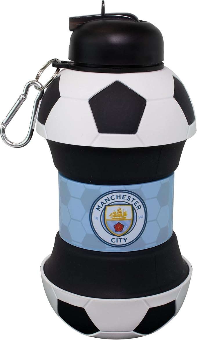 Maccabi ART Manchester City Clip-On Collapsible 1 Liter, 34 oz. size BPA-Free Silicone Soccer Large Water Bottle