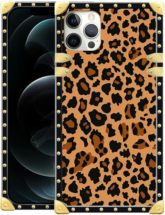 Compatible with iPhone 11 Pro Max Case, Brown Leopard Texture Luxury Golden Decoration for Girl Women Soft TPU Shockproof Protective Hard PC Back for iPhone 11 Pro Max