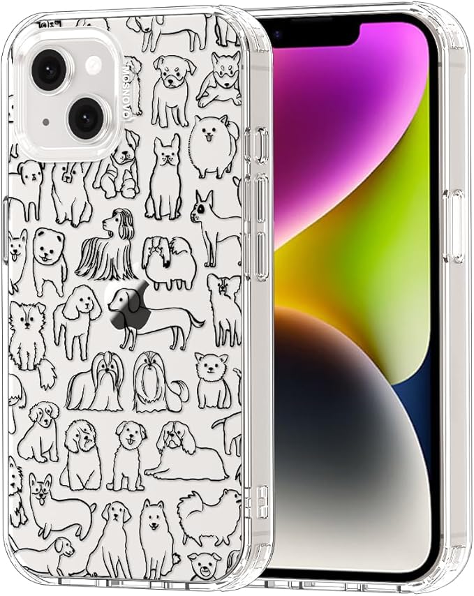 MOSNOVO for iPhone 13/14 Case | Military Grade 6.6ft Drop Tested | Clear with Doodle Dog Design