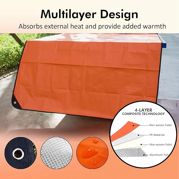 2 Pack Upgrade Survival Blanket – Insulated Thermal Reflective Tarp - 60" x 82". All-Weather, Reusable Emergency Blanket for Car or Camping, Orange