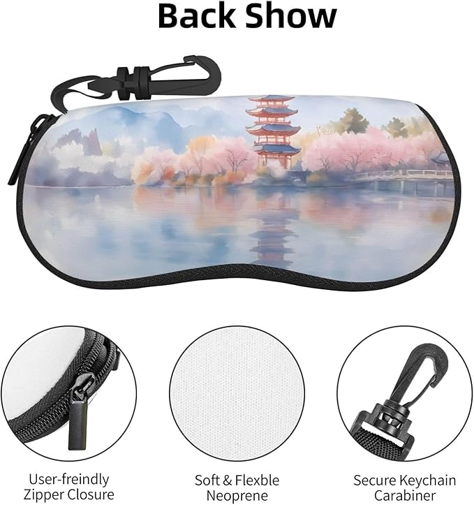 Watercolor Orca Whale Glasses Case Neoprene Portable Zipper Eyeglass Bag With Hook