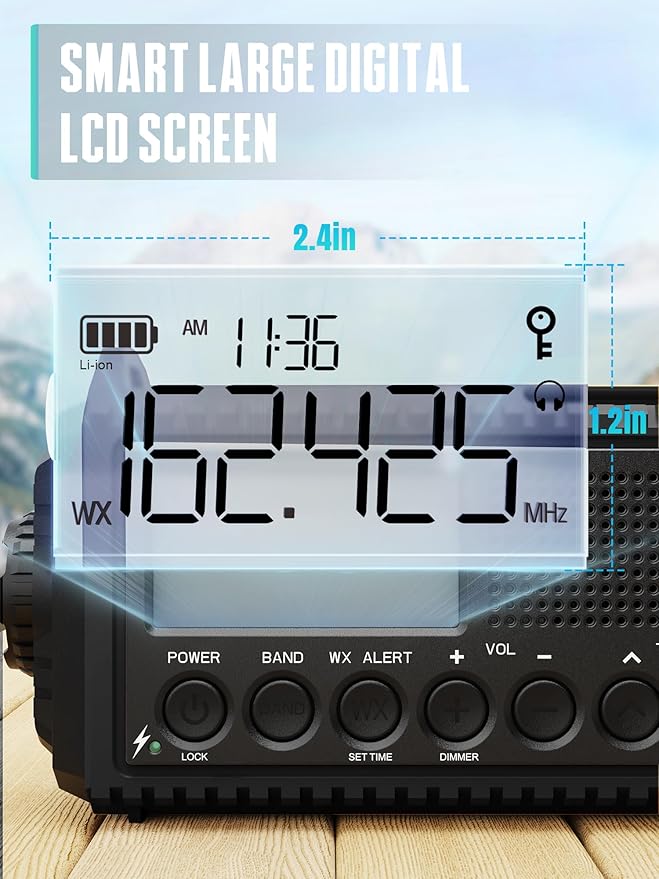 5000 Hand Crank Emergency Radio, NOAA Weather Radio with Backlit LCD Screen, 5 Way Powered, AM/FM/Shortwave &Solar Radio,Rechargeable Battery, Flashlight & Reading Light,SOS Alarm,Cell Phone Charger