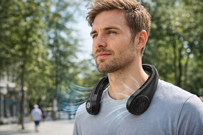 Portable Neck Fan, Bladeless Neck Fan with 5 Speeds, Hands-Free Wearable Fan, USB Rechargeable Personal Cooling Fan, Quiet Lightweight for Travel, Outdoor Use