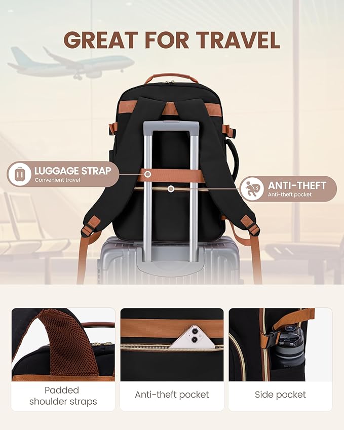 LOVEVOOK Travel Backpack for Women & Men 50L,Airline Approved Carry On Backpack Travel Essentials,TSA Carry on Luggage,Waterproof Personal Item Travel Bag Suitcase,3 Packing Cubes,Black-Leopard print