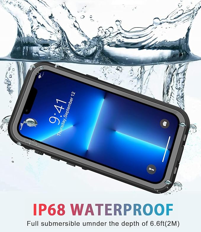for iPhone 13 Pro Max Case Waterproof Shockproof Dustproof Full-Body Sturdy with Camera Lens Protector and Built-in Screen Protector,Underwater Cover Protective for iPhone 13 Pro Max Black