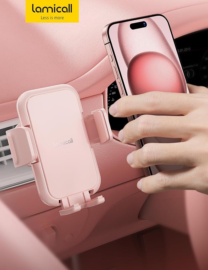 Lamicall 2026 Wider Clamp & Metal Hook Car Phone Holder Vent [Thick Cases Friendly] Phone Holders for Your Car Mount Automobile Hands Free Cradle Air Vent for iPhone 17 16 15 14 13 Pro Max Pink