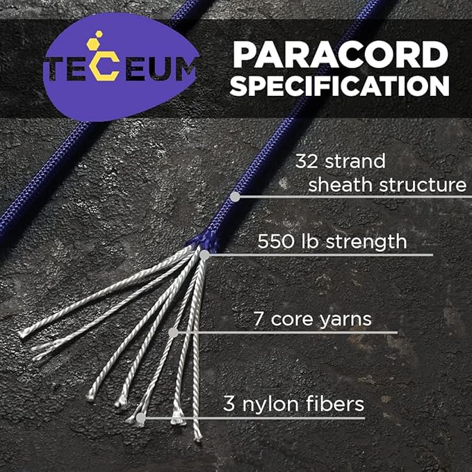 TECEUM Reflective Paracord Rope 1000 – 1000ft/200ft/100ft/50ft – 40+ Colors – Glow in The Dark – para Cord – Utility Rope for Survival, Hunting & Camping Gear – Nylon String, Camping Rope, Tent Cord