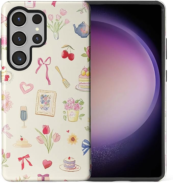 for Samsung Galaxy S25 Ultra Case,HL2 Aesthetic Bow Preppy Collage Hybrid 2 Layer Hard Shell Silicone Protective Pattern Design Case