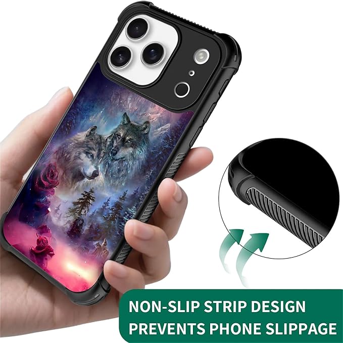 for iPhone 17 Pro Case,for MagSafe Graphic Design for Girl Boy Soft Silicone Hard Acrylic Shock Protection Designed for iPhone 17 Pro Star Two Wolfs Howling Pattern