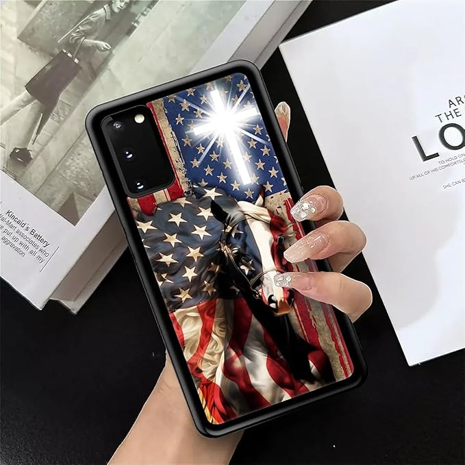 for Samsung Galaxy S20 Case, Red American Flag Horse Cross Pattern Graphic Design Girl Boy Soft Silicone Hard Acrylic Shock Protection for Samsung Galaxy S20