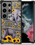 for Samsung Galaxy S24 Ultra Case, Cute Little Elephant Sunflower White Line Art Pattern Graphic Design Soft Silicone Hard Acrylic Shock Protection for Samsung Galaxy S24 Ultra