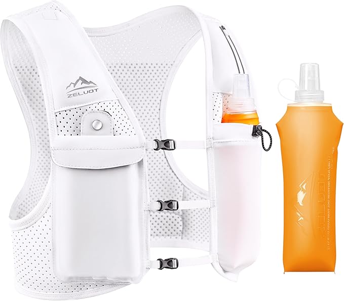 Zelvot Running Vest for Women Men, USA Original Patent, Adjustable Chest Straps Running Hydration Vest with 500ml Soft Flask, Lightweight Reflective Hydration Backpack for Marathon