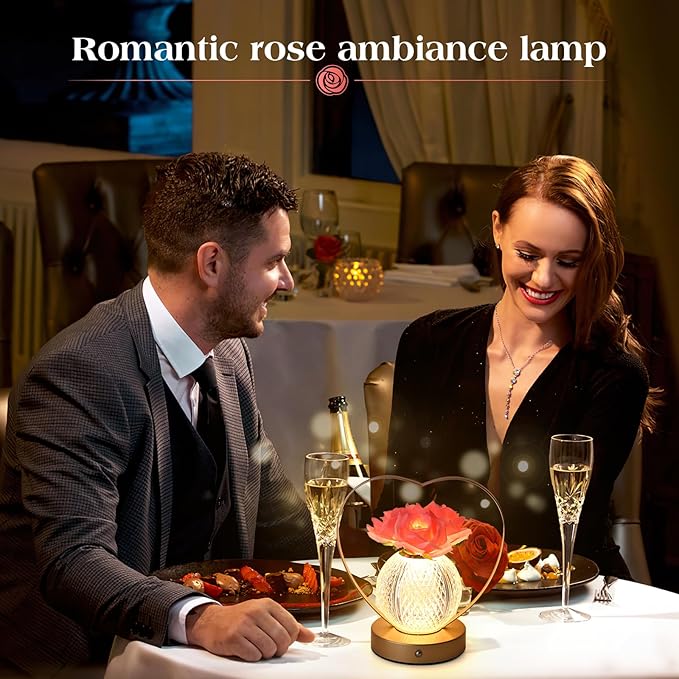 AMWGIMI Rose Flower Lamp,Birthday Gifts for Women,Rechargeable Cordless LED Touch Lamps,3-Colour Infinitely Dimming Small Night Light,for Living Room,Dining Room,Bedroom Festival Home Decor