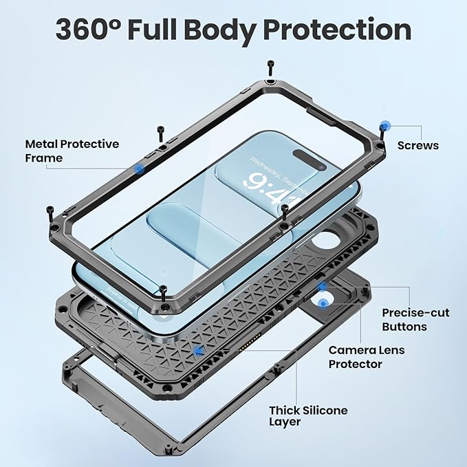 Mitywah Waterproof Case for iPhone Air, Military Grade Rugged Metal Case with Built-in Screen Protector, Heavy Duty Full Body Shockproof Protective Cover for 17 Air 6.5 inch, Black