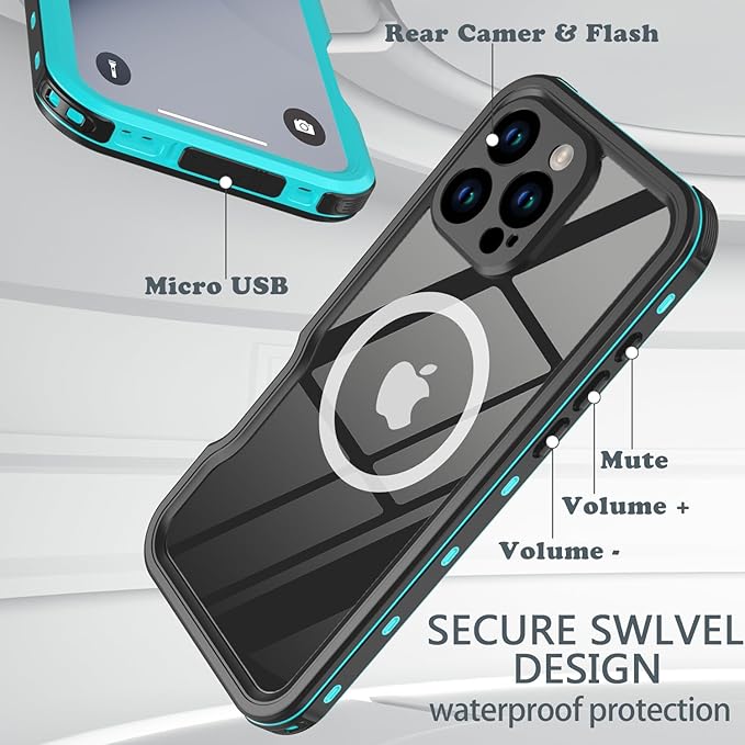 for iPhone 16 Pro Case Waterproof, [Shockproof] [Dustproof] [IP68 Waterproof] Full-Body Hard Case Built-in [Lens Screen Protection] for Diving Case (Teal, for iPhone 16 Pro 6.3in)