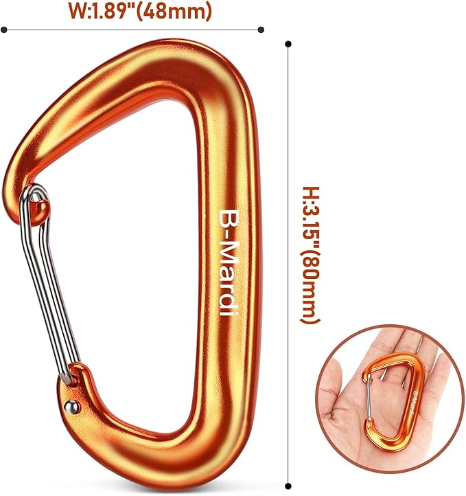 B-Mardi Carabiner Clips Heavy Duty 12kN (2697 lbs)-Lightweight Locking Carabiners for Camping, Hiking, Hammock, Dog Leash Harness, Outdoor and Gym etc, Keychains& Utility