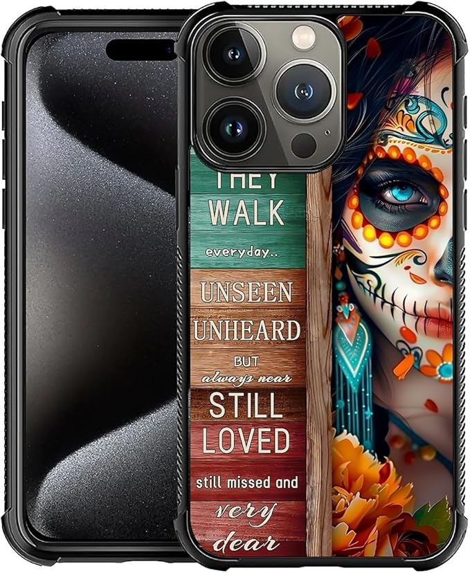 for iPhone 16 Pro Max Case, Sugar Skull Day of Death Halloween Pattern Graphic Design Girl Boy Soft Silicone Hard Acrylic Shock Protection for iPhone 16 Pro Max
