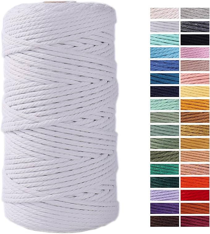 White Macrame Cord 3mm x 109Yards,Colored Cotton Rope Craft Cord Colorful Cotton Cord Twine for Wall Hanging Plant Hangers Crafts Knitting Decorative Projects